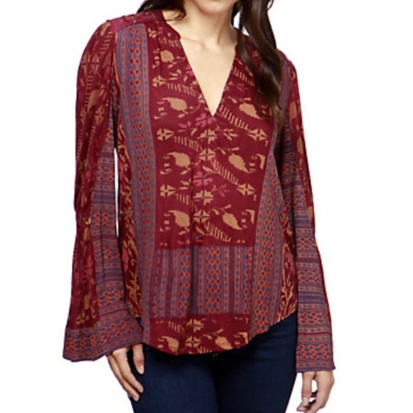 LUCKY BRAND Mixed Print Peasant Blouse Aztec Small - Picture 10 of 10